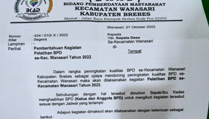 BKAD Wanasari Brebes Gelar Pelatihan BPD, Dikabarkan Tiap Desa Ditarik Rp 5 Juta