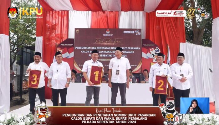 Resmi Ditetapkan, Ini No Urut Paslon Pilbup Pemalang 2024